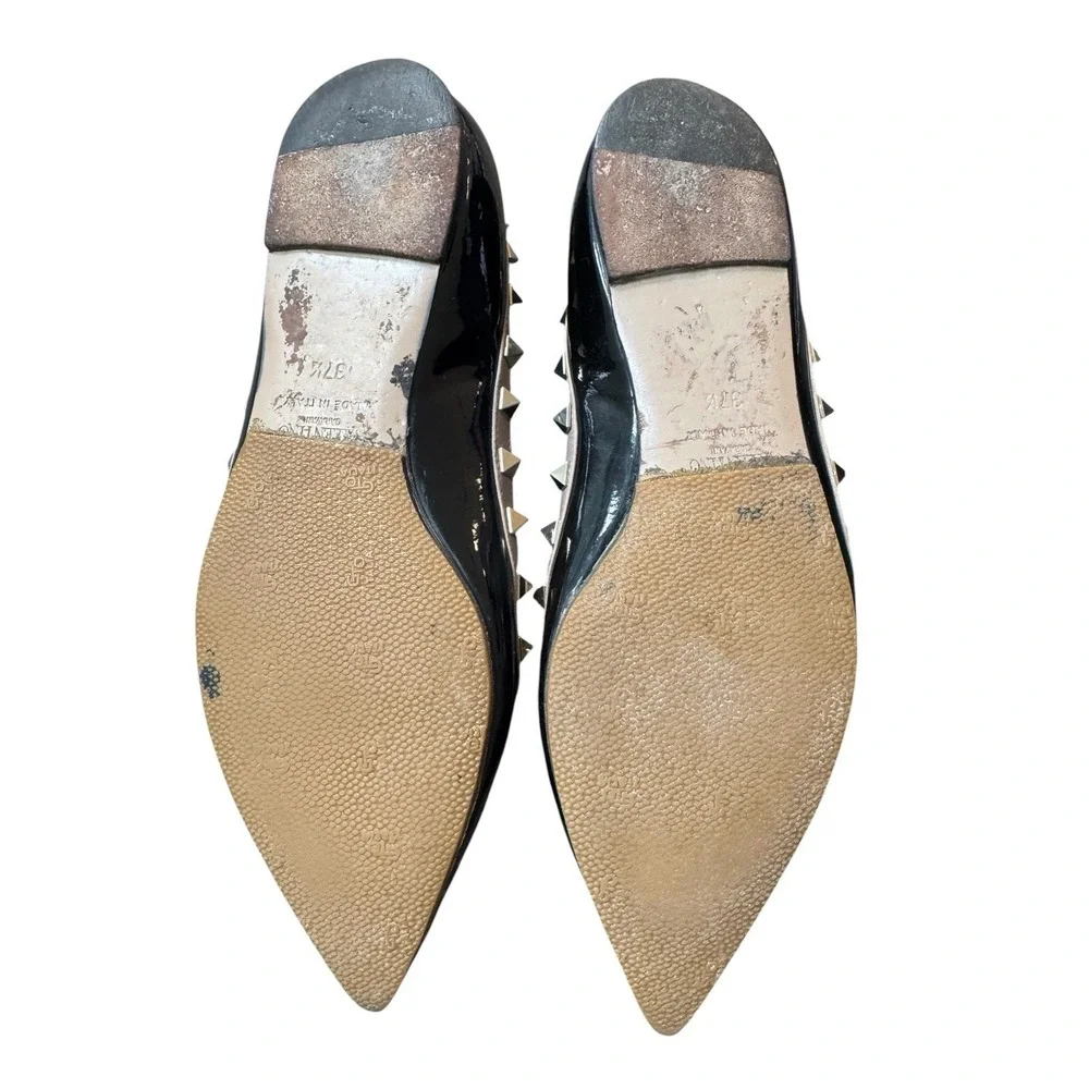 Authentic Valentino Garavani Black Leather‎ Rockstud Ballet Size EU 37.5